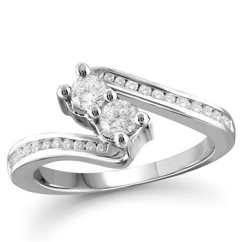 Jewelnova 3/4 Carat T.W. White Diamond 10K White Gold Two Stone Engagement Ring - Assorted Colors