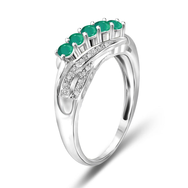 JewelonFire 1/3 Carat T.G.W. Emerald and White Diamond Accent Sterling Silver Band- Assorted Colors