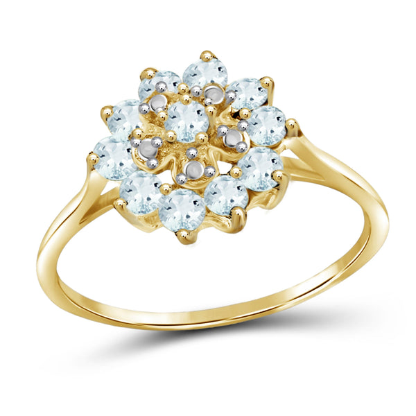 JewelonFire 1 Carat T.G.W. Aquamarine Sterling Silver Flower Ring - Assorted Colors