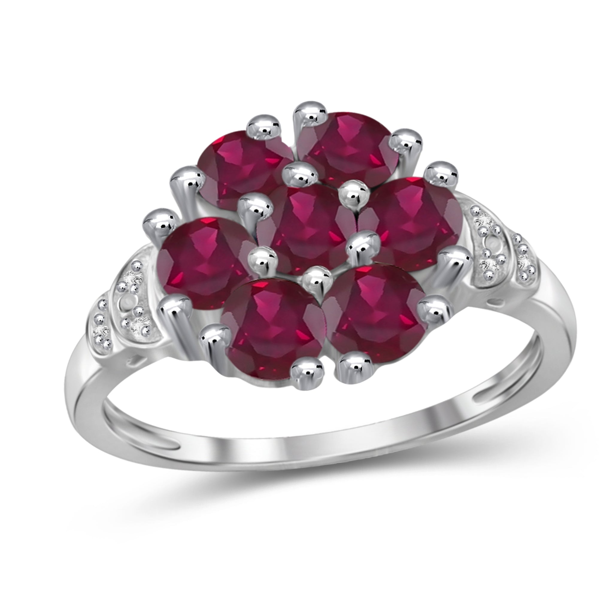 JewelonFire 2 1/3 Carat T.G.W. Ruby And White Diamond Accent Sterling Silver Ring- Assorted Colors