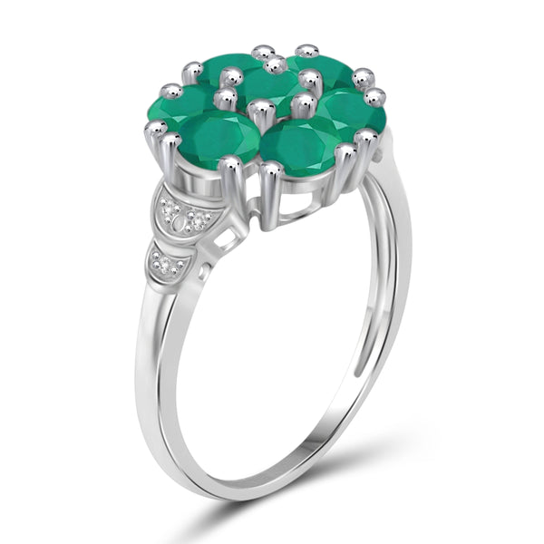 JewelonFire 2 Carat T.G.W. Emerald And White Diamond Accent Sterling Silver Ring- Assorted Colors