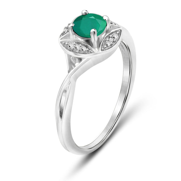 JewelonFire 1/2 Carat T.G.W. Emerald and White Diamond Accent Sterling Silver Promise Ring - Assorted Colors