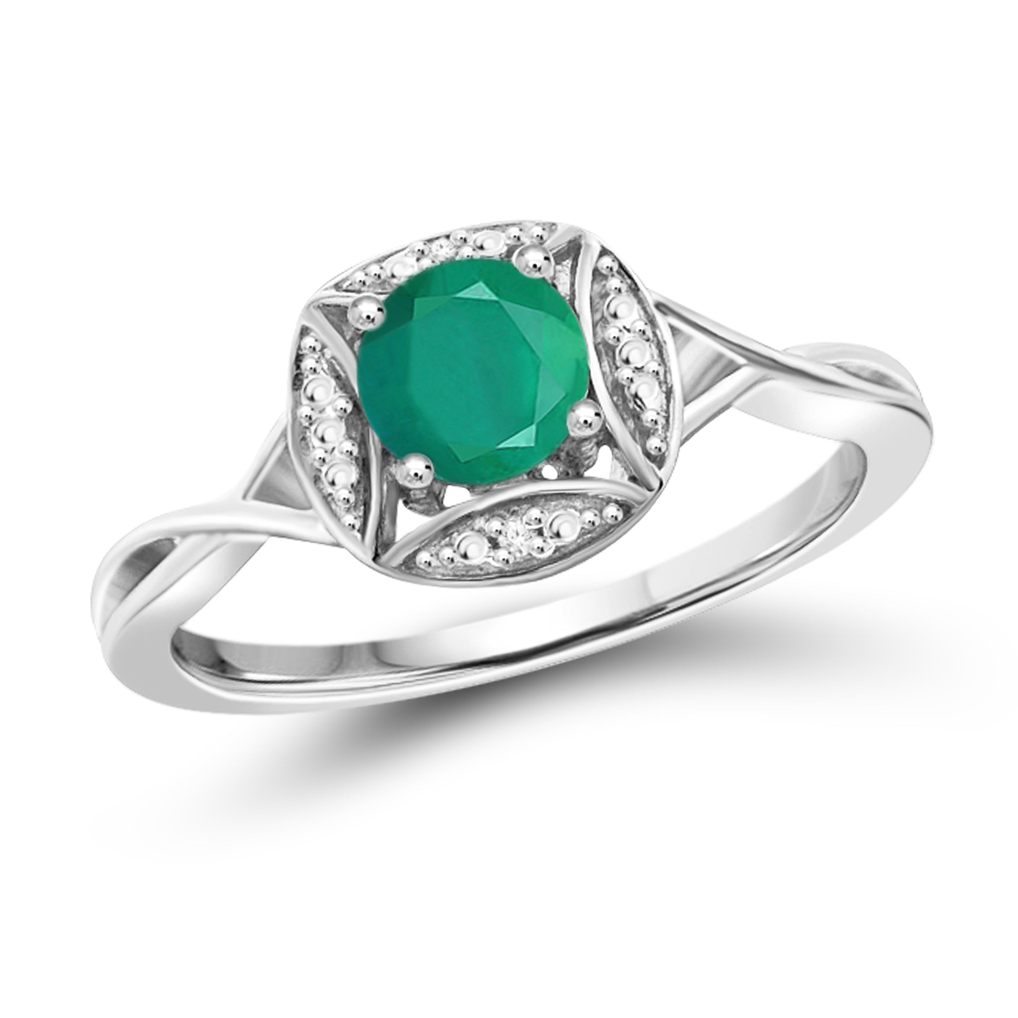 JewelonFire 1/2 Carat T.G.W. Emerald and White Diamond Accent Sterling Silver Promise Ring - Assorted Colors