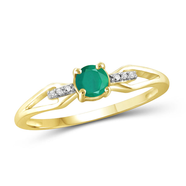 JewelonFire 1/2 Carat T.G.W. Emerald and White Diamond Accent Sterling Silver Ring - Assorted Colors