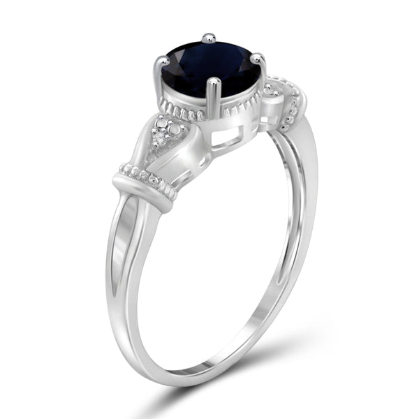 JewelonFire 1 1/5 Carat T.G.W. Sapphire and White Diamond Accent Sterling Silver Ring- Assorted Colors