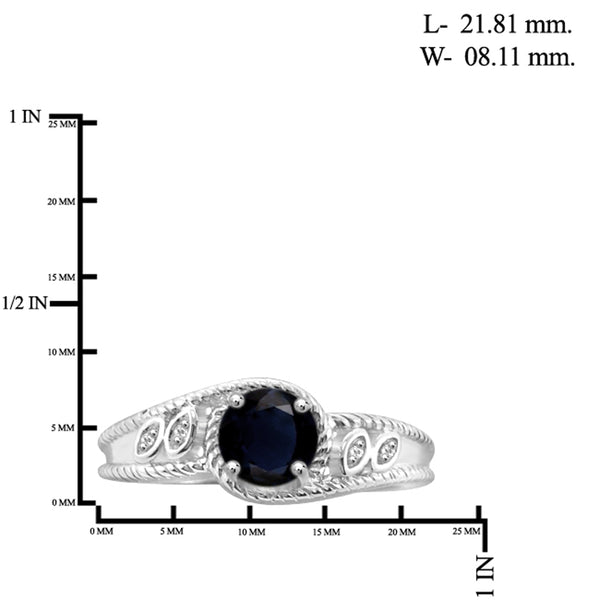 JewelonFire 1 1/5 Carat T.G.W. Sapphire and White Diamond Accent Sterling Silver Ring- Assorted Colors