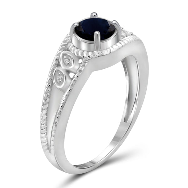 JewelonFire 1 1/5 Carat T.G.W. Sapphire and White Diamond Accent Sterling Silver Ring- Assorted Colors