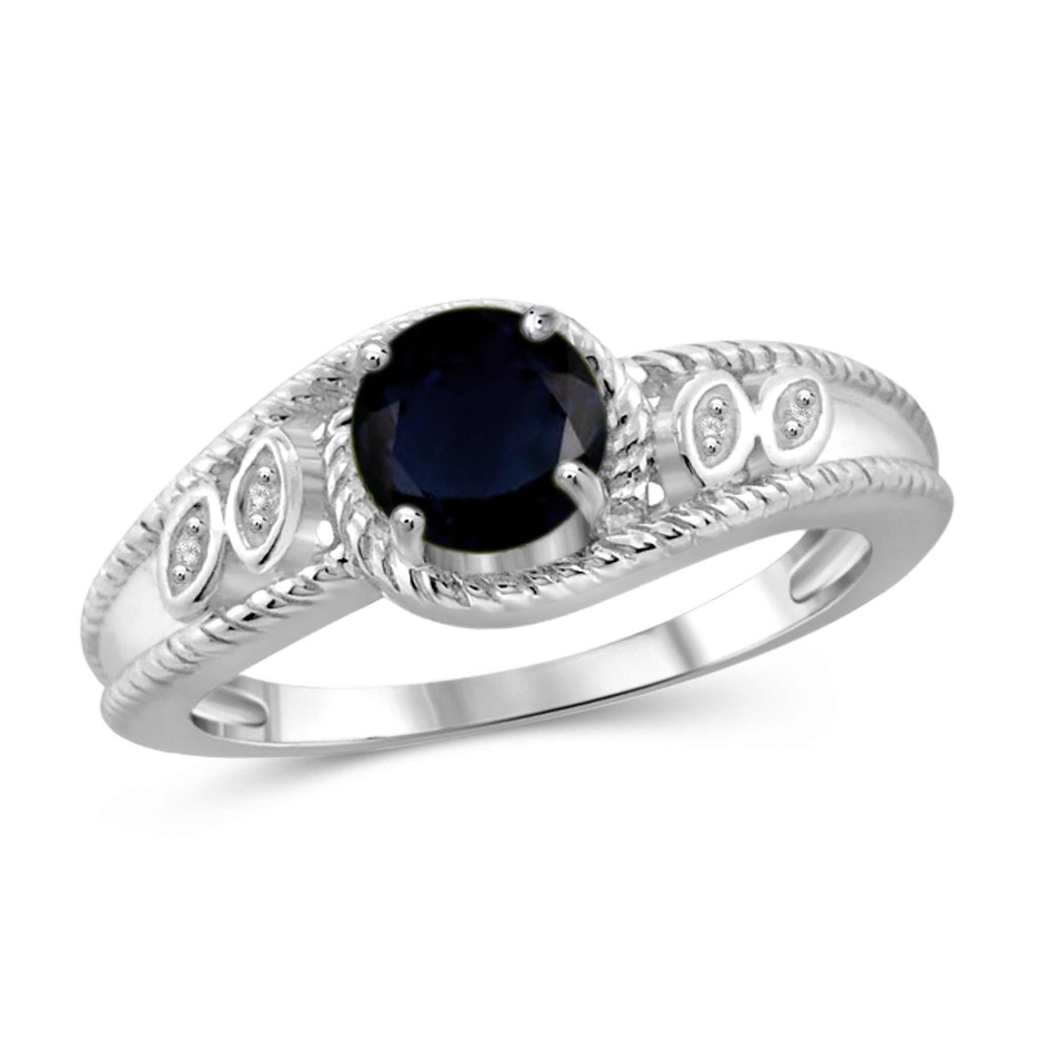 JewelonFire 1 1/5 Carat T.G.W. Sapphire and White Diamond Accent Sterling Silver Ring- Assorted Colors