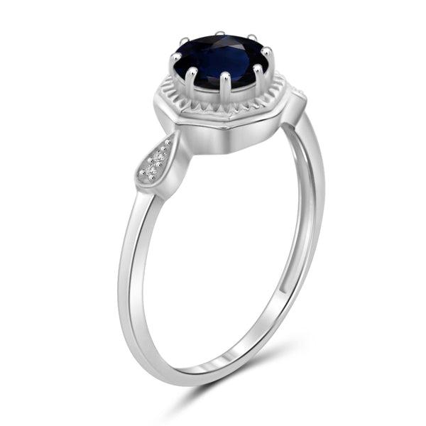 JewelonFire 1 1/5 Carat T.G.W. Sapphire and White Diamond Accent Sterling Silver Ring- Assorted Colors