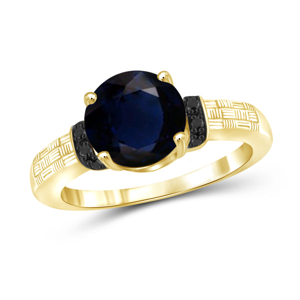 JewelonFire 2 1/5 Carat T.G.W. Sapphire and Black Diamond Accent Sterling Silver Ring- Assorted Colors