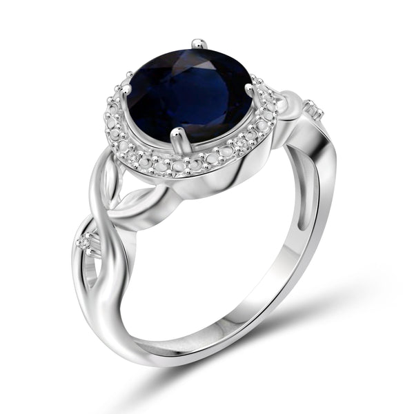 JewelonFire 2 1/5 Carat T.G.W. Sapphire and White Diamond Accent Sterling Silver Ring- Assorted Colors