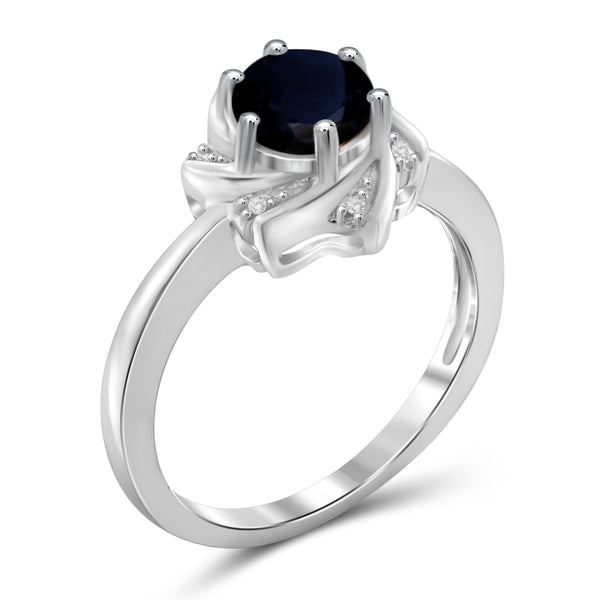 JewelonFire 1 1/5 Carat T.G.W. Sapphire and White Diamond Accent Sterling Silver Ring- Assorted Colors