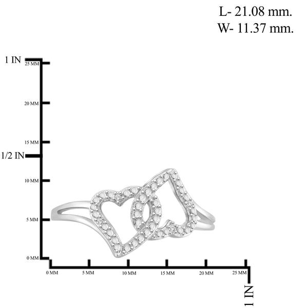 JewelonFire White Diamond Accent Sterling Silver Double Heart Open Ring - Assorted Colors