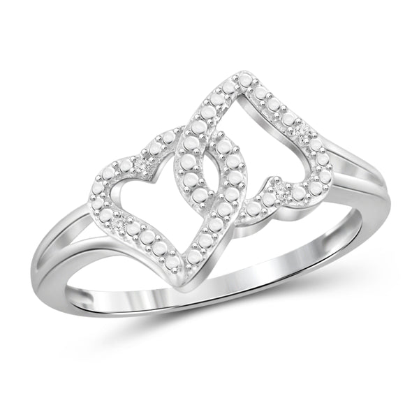 JewelonFire White Diamond Accent Sterling Silver Double Heart Open Ring - Assorted Colors