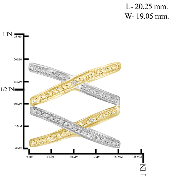 JewelonFire White Diamond Accent Two Tone Sterling Silver "X" Ring