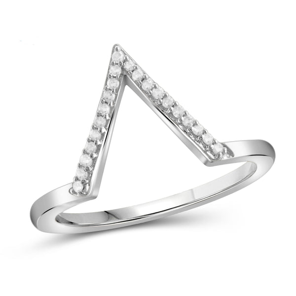 JewelonFire White Diamond Accent Sterling Silver Triangle Shape Open Ring - Assorted Colors