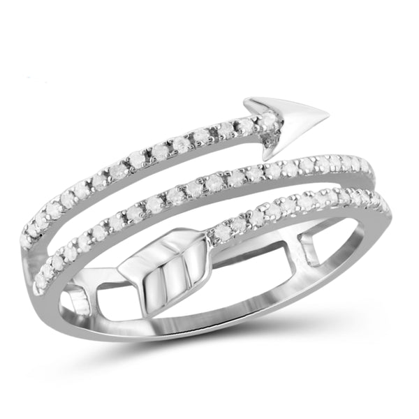 JewelonFire White Diamond Accent Sterling Silver Arrow Ring - Assorted Colors