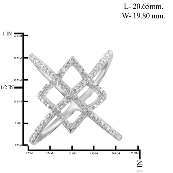 JewelonFire 1/7 Carat T.W. White Diamond Sterling Silver Crisscross Ring - Assorted Colors