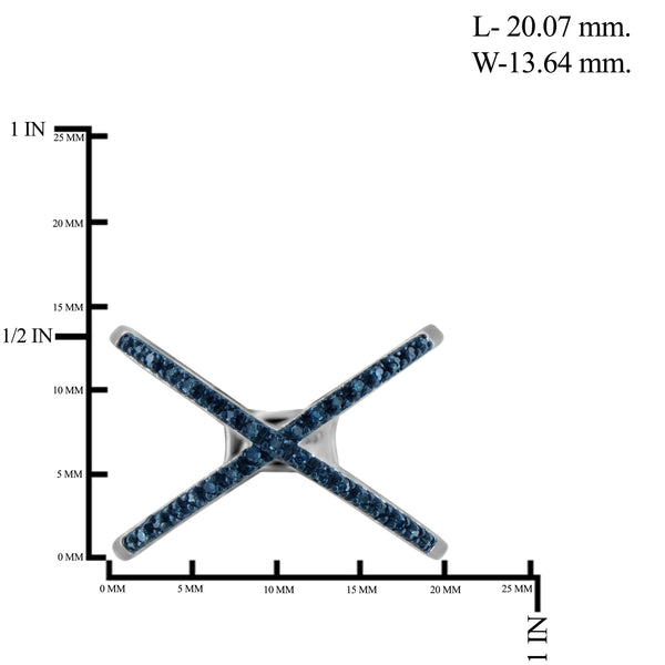 JewelonFire 1/7 Carat T.W. Blue Diamond Sterling Silver "X" Ring