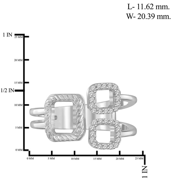 JewelonFire 1/7 Carat T.W. White Diamond Sterling Silver Square Shape Spilt Shank Ring - Assorted Colors