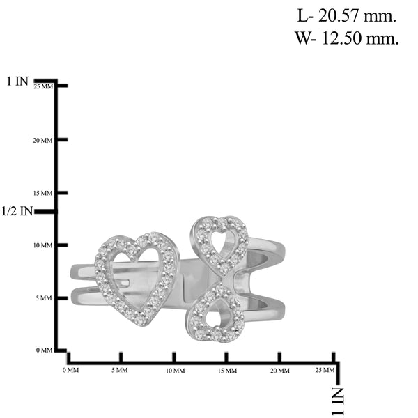 JewelonFire 1/5 Carat T.W. White Diamond Sterling Silver Heart Shape Spilt Shank Ring - Assorted Colors