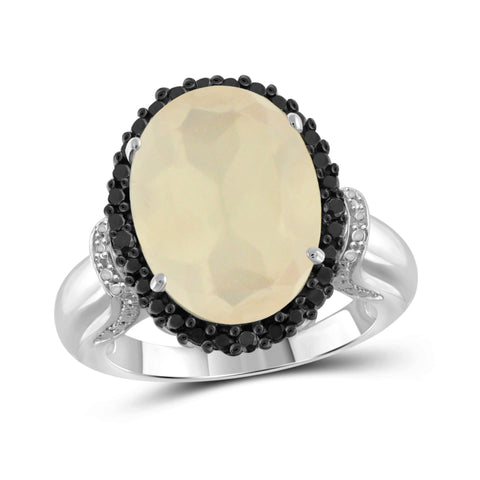 JewelonFire 8 1/4 Carat T.G.W. Moon and Black and White Diamond Accent Sterling Silver Ring