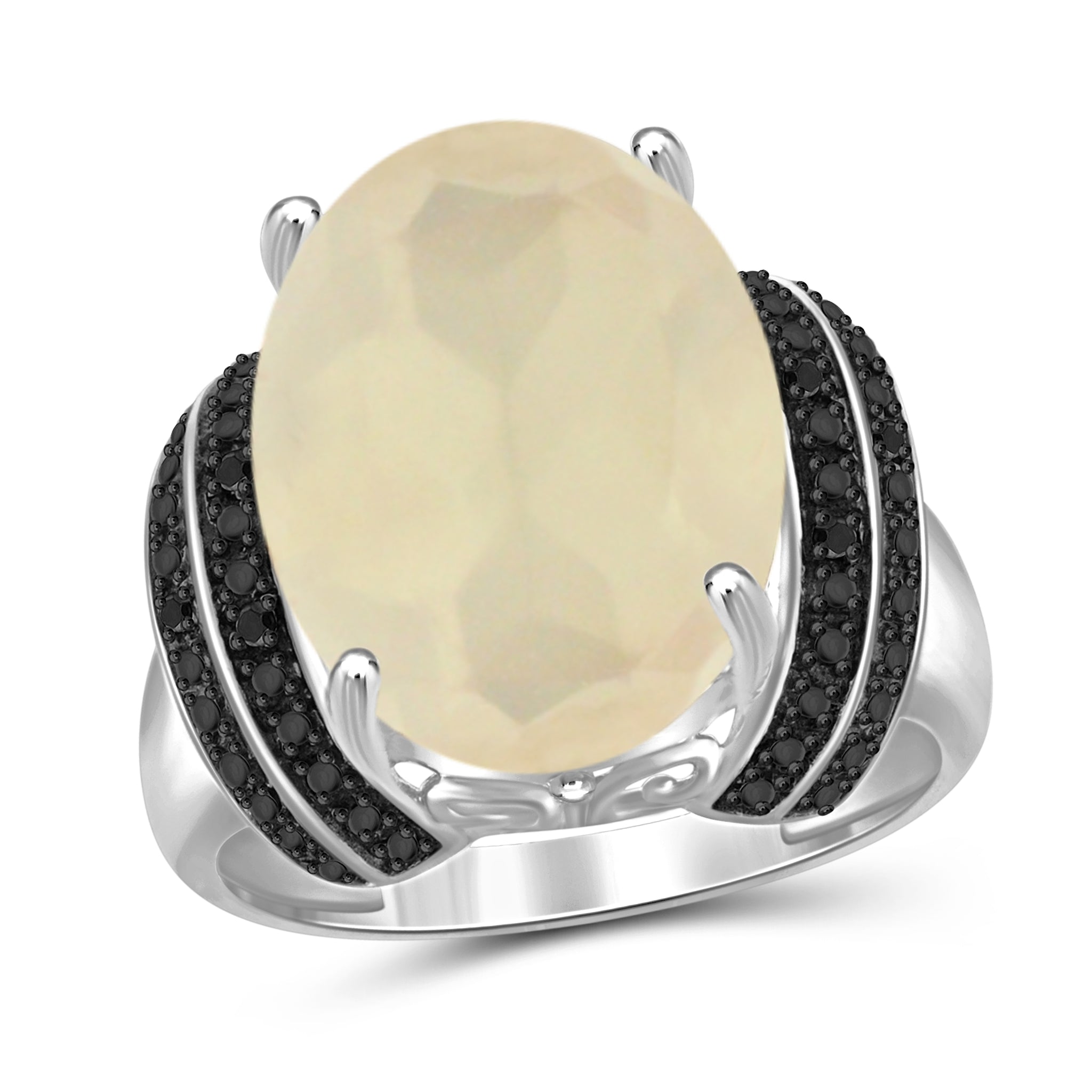 JewelonFire 8 1/4 Carat T.G.W. Moon and Black Diamond Accent Sterling Silver Ring