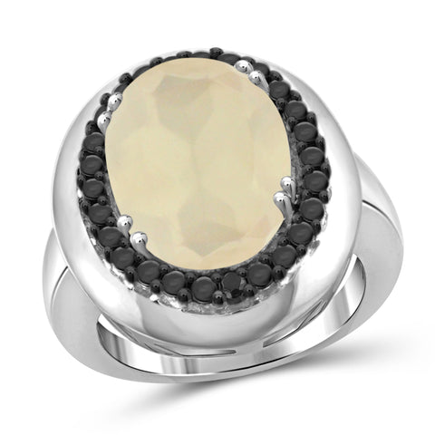 JewelonFire 8 1/4 Carat T.G.W. Moon and Black Diamond Accent Sterling Silver Ring