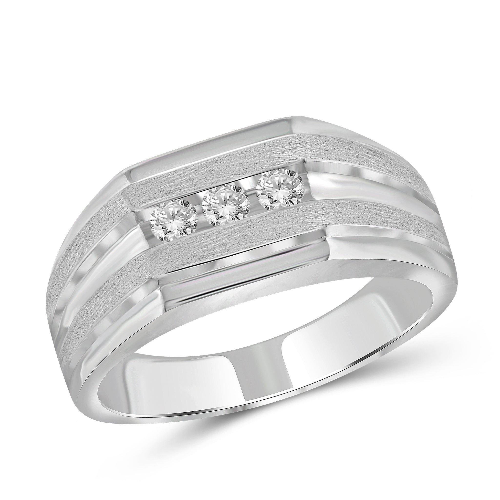 Jewelnova 1/4 Carat T.W. White Diamond 10k Gold Three Stone Men's Ring - Assorted Colors