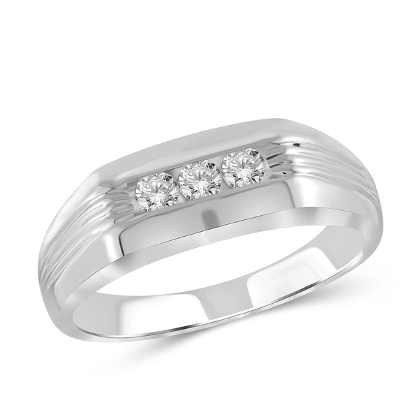 Jewelnova 1/4 Carat White Diamond 10k Gold Three Stone Men's Ring - Assorted Colors