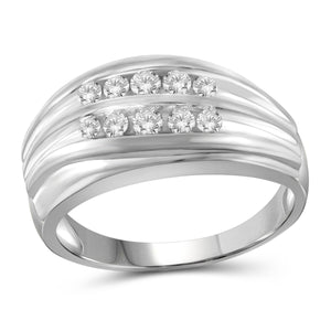 Jewelnova 1/2 Carat T.W. White Diamond 10k Gold Two Row Men's Ring - Assorted Colors