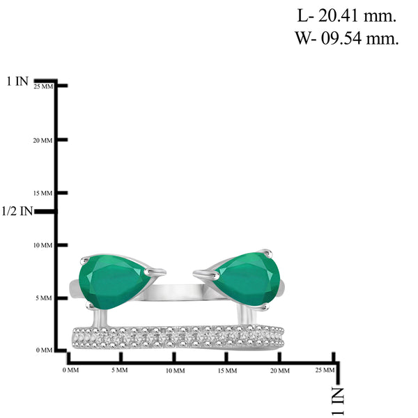 JewelonFire 1.40 Carat T.G.W. Emerald And 1/20 Carat T.W. White Diamond Sterling Silver Open Ring - Assorted Colors