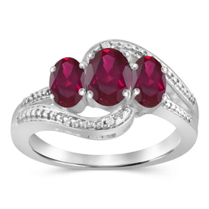 JewelonFire 1.85 Carat T.G.W. Ruby And Accent White Diamond Sterling Silver 3 Stone Ring - Assorted Colors