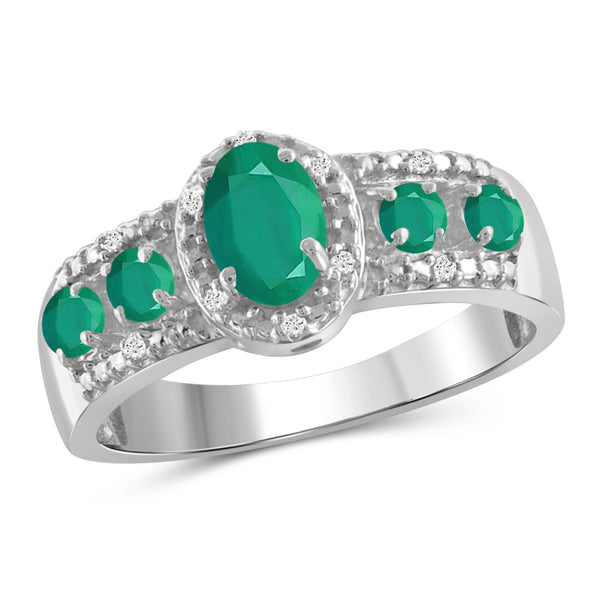 JewelonFire 0.70 Carat T.G.W. Emerald And 1/20 Ctw White Diamond Sterling Silver Ring - Assorted Colors