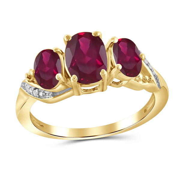 JewelonFire 2.90 Carat T.G.W. Ruby And Accent White Diamond Sterling Silver 3 Stone Ring - Assorted Colors