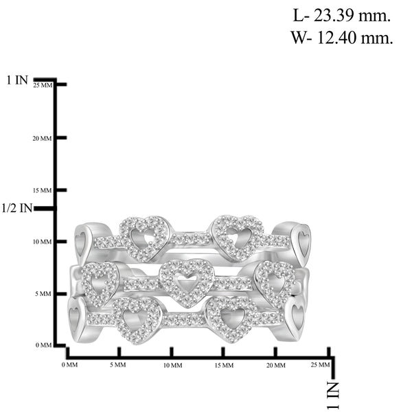 JewelonFire 1/3 Carat T.W. White Diamond Sterling Silver Heart Stackable Ring - Assorted Colors