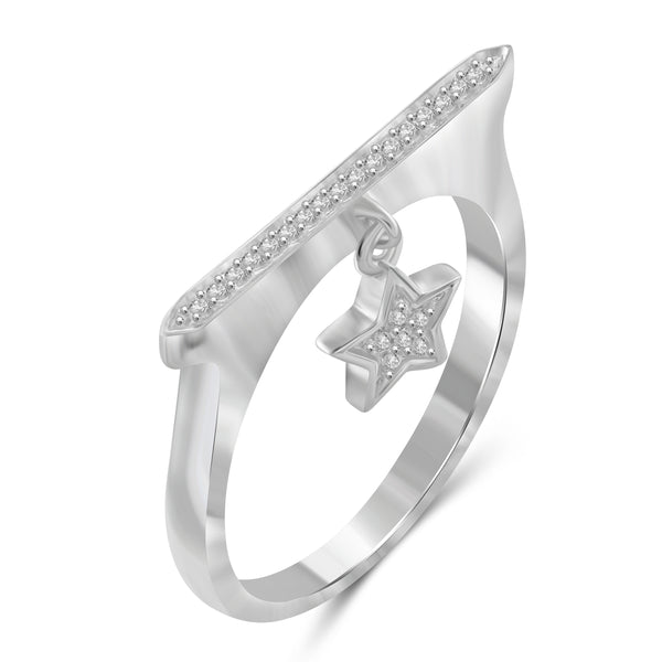 JewelonFire 1/10 Carat T.W. White Diamond Sterling Silver Star Stackable Ring (Size 7 Only) - Assorted Colors