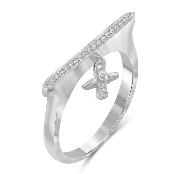 JewelonFire 1/10 Carat T.W. White Diamond Sterling Silver Cross Stackable Ring (Size 7 Only) - Assorted Colors