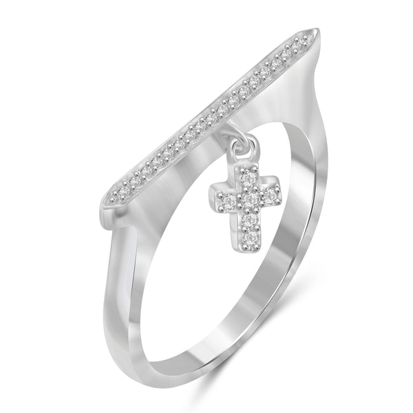 JewelonFire 1/10 Carat T.W. White Diamond Sterling Silver Cross Stackable Ring (Size 7 Only) - Assorted Colors