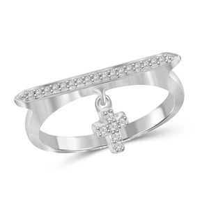 JewelonFire 1/10 Carat T.W. White Diamond Sterling Silver Cross Stackable Ring (Size 7 Only) - Assorted Colors