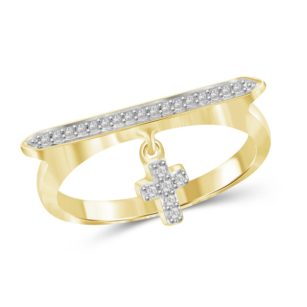 JewelonFire 1/10 Carat T.W. White Diamond Sterling Silver Cross Stackable Ring (Size 7 Only) - Assorted Colors