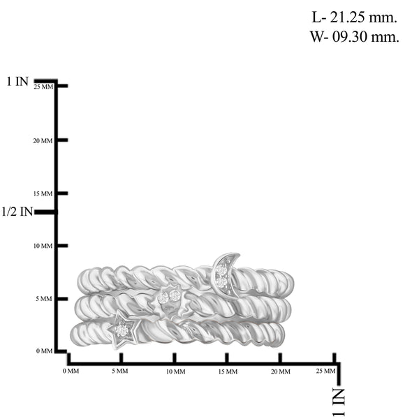 JewelonFire 1/20 Carat T.W. White Diamonds Half Moon, Sun & Star Sterling Silver Ring - Assorted Colors