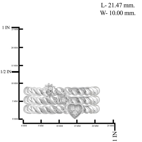 JewelonFire 1/20 Carat T.W. White Diamond Sun, Star & Heart Sterling Silver Ring - Assorted Colors