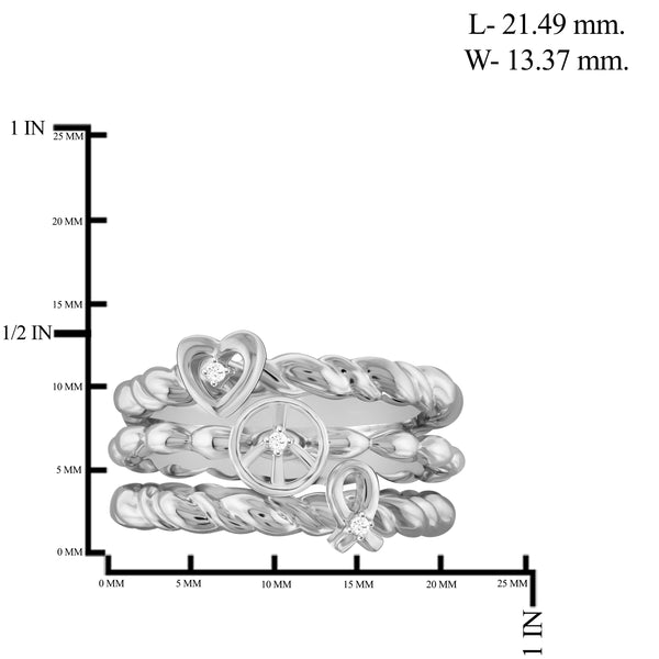 JewelonFire White Diamond Accent Heart, Peace & Ribbon Sterling Silver Ring - Assorted Colors