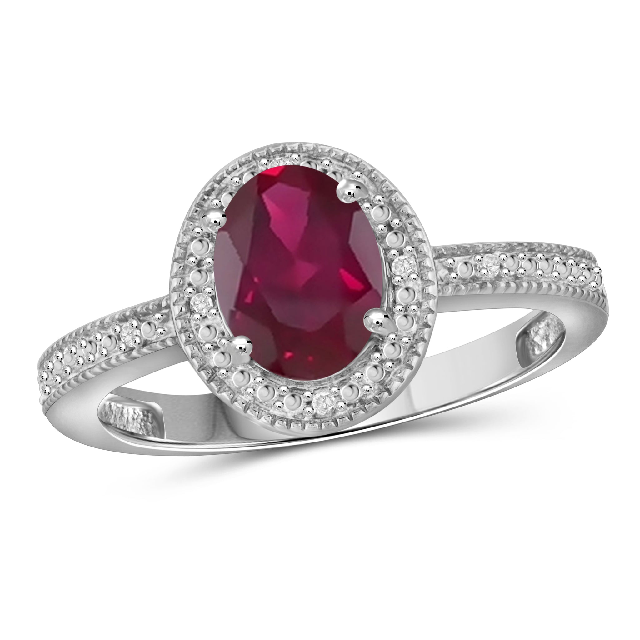 JewelonFire 1.95 Carat T.G.W. Ruby And Accent White Diamond Sterling Silver Ring - Assorted Colors