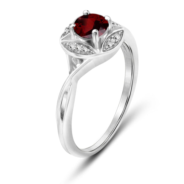 JewelonFire 1/2 Carat T.G.W. Garnet and White Diamond Accent Sterling Silver Ring - Assorted Colors