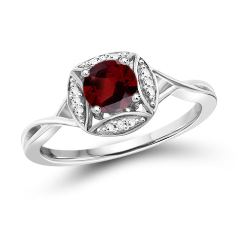 JewelonFire 1/2 Carat T.G.W. Garnet and White Diamond Accent Sterling Silver Ring - Assorted Colors