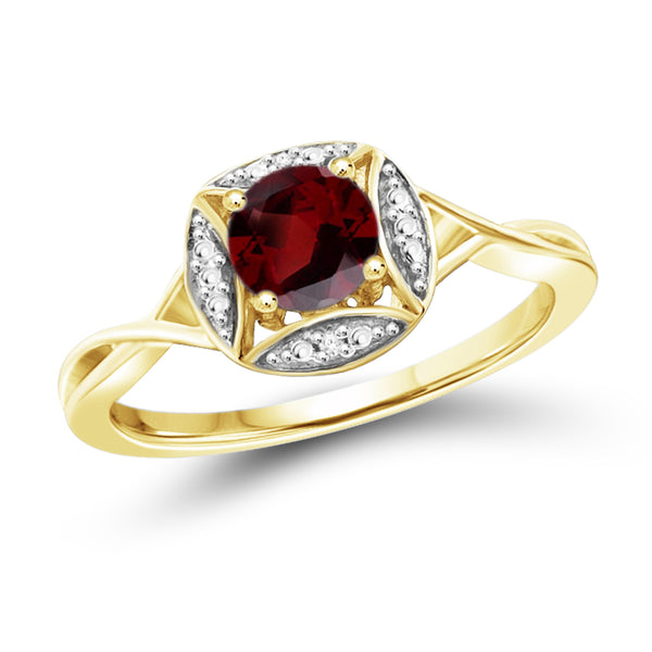 JewelonFire 1/2 Carat T.G.W. Garnet and White Diamond Accent Sterling Silver Ring - Assorted Colors