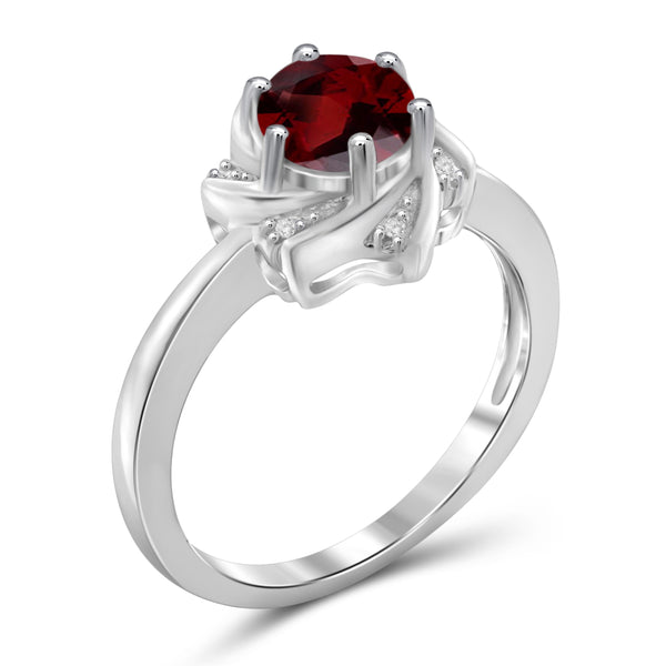 JewelonFire 3/4 Carat T.G.W. Garnet And White Diamond Accent Sterling Silver Ring - Assorted Colors