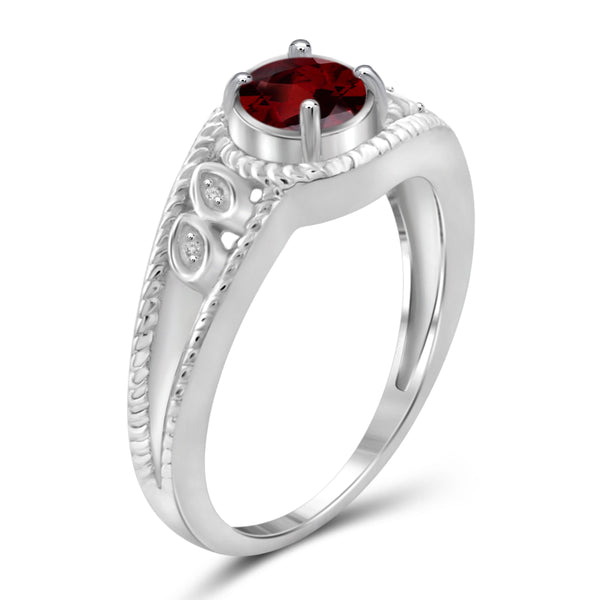 JewelonFire 3/4 Carat T.G.W. Garnet And White Diamond Accent Sterling Silver Ring - Assorted Colors